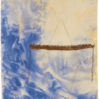 Judy Watson / Waanyi people / Australia b.1959 / driftnet 1998 / pigment, synthetic string, stringy bark, twine on canvas / 180.0 × 136.0 cm / Purchased, 1999 / National Gallery of Victoria, Melbourne