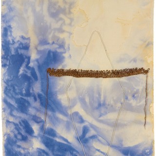 Judy Watson / Waanyi people / Australia b.1959 / driftnet 1998 / pigment, synthetic string, stringy bark, twine on canvas / 180.0 × 136.0 cm / Purchased, 1999 / National Gallery of Victoria, Melbourne