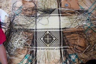 Jaki-ed weaving workshop, Majuro, Republic of the Marshall Islands, September 2017 / Photograph: Christine Germano / The Jaki-ed project was developed in collaboration with the University of South Pacific, Majuro and supported by QAGOMA’s Oceania Women’s Fund, enabled by the generous bequest of Jennifer Phipps / © The artist