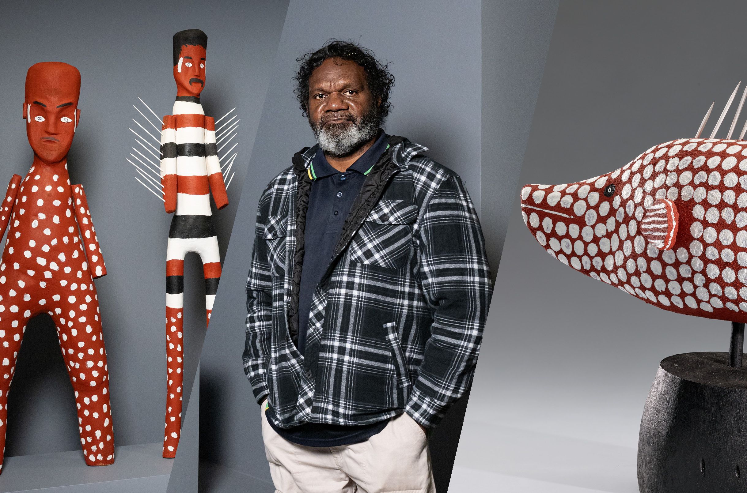 Craig Koomeeta with Apelech brothers 2002 and Wuungkun (Barramundi in Apelech design) 2004