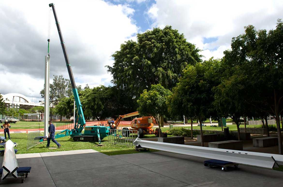 Martin Boyce, United Kingdom b.1967 / We are shipwrecked and landlocked 2008-10 / Polyurethane on aluminium / Three elements: 770cm (high, each) / Gift of Kaldor Public Art Projects (Sydney), the artist and The Modern Institute (Glasgow) with financial assistance from the Queensland Government through Arts Queensland 2010 / Collection: Queensland Art Gallery | Gallery of Modern Art / Installed for ’21st Century: Art in the First Decade’ at the Gallery of Modern Art (GOMA) 18 December 2010 – 26 April 2011 / © Martin Boyce