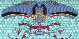 Natalya Hughes, Australia b.1977 / Looking cute 2013 / Synthetic polymer paint on marine ply / Two panels: 140 x 240cm (overall) / The James C. Sourris AM Collection. Gift of James C. Sourris AM through the QAGOMA Foundation 2018. Donated through the Australian Government's Cultural Gifts Program / Collection: Queensland Art Gallery | Gallery of Modern Art / © Natalya Hughes