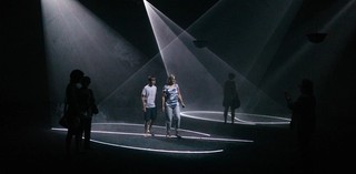 Anthony McCall, United Kingdom/United States b.1946 / Installation view of Crossing (detail) 2016 / Two double video projections (16 minutes), haze machine and sound / Commissioned to mark the tenth anniversary of the opening of the Gallery of Modern Art. Purchased 2016 with funds from Tim Fairfax AC through the Queensland Art Gallery | Gallery of Modern Art Foundation / Collection: Queensland Art Gallery | Gallery of Modern Art © Anthony McCall