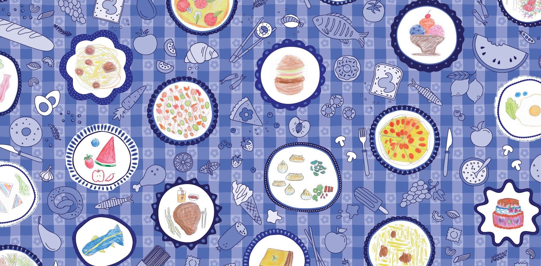 Vipoo Srivilasa's 'A Meal to Share' activity wallpaper (detail), on display in 'Vipoo Srivilasa: Express Yourself', GOMA until 13 Sep 2026. 
