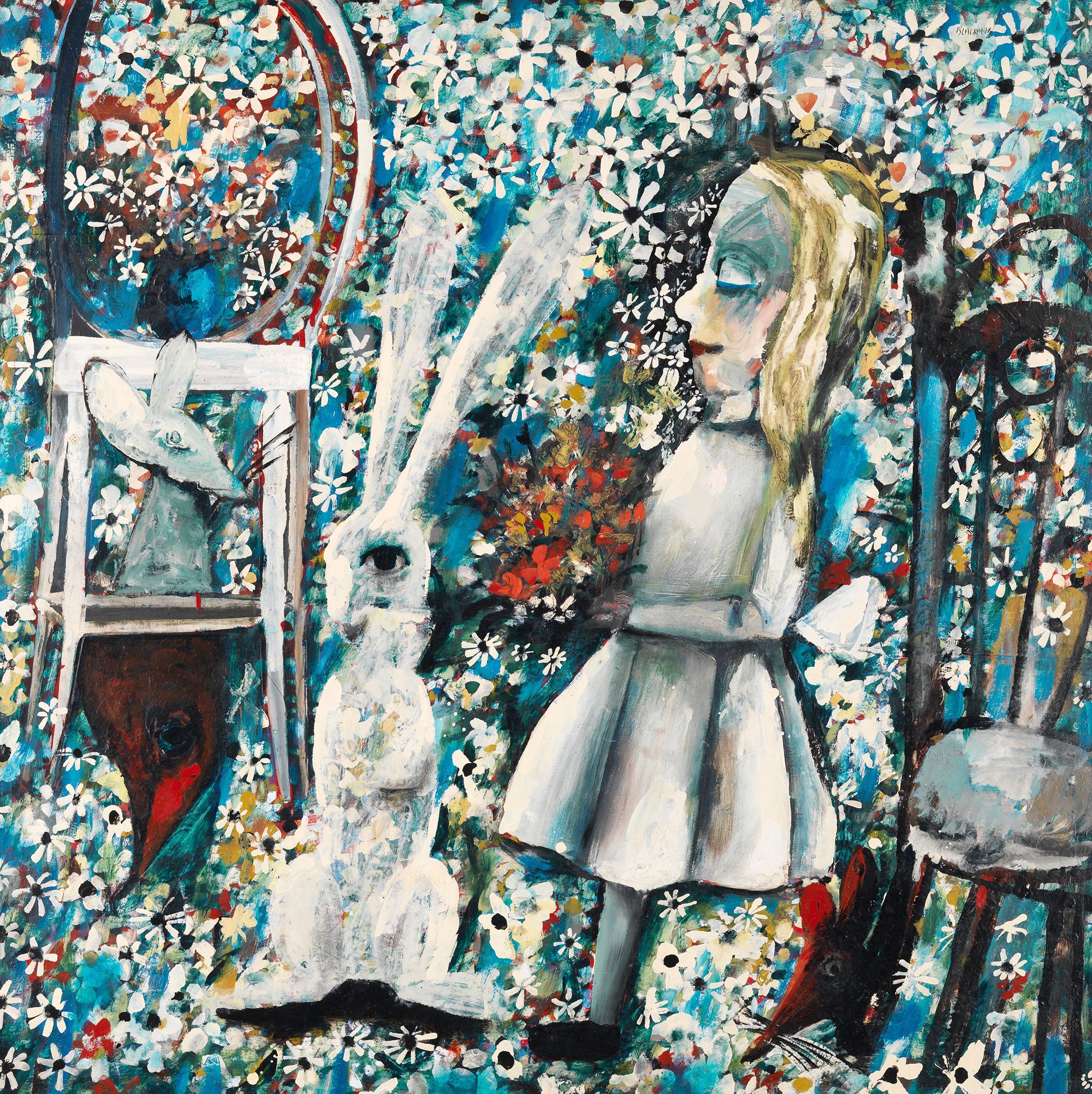 Charles Blackman, Australia 1928-2018 / The Blue Alice 1956-57 / Tempera, oil and household enamel on composition board / 122 x 122cm / Purchased 2000. The Queensland Government’s special Centenary Fund / Collection: Queensland Art Gallery | Gallery of Modern Art / © Charles Blackman/Copyright Agency
