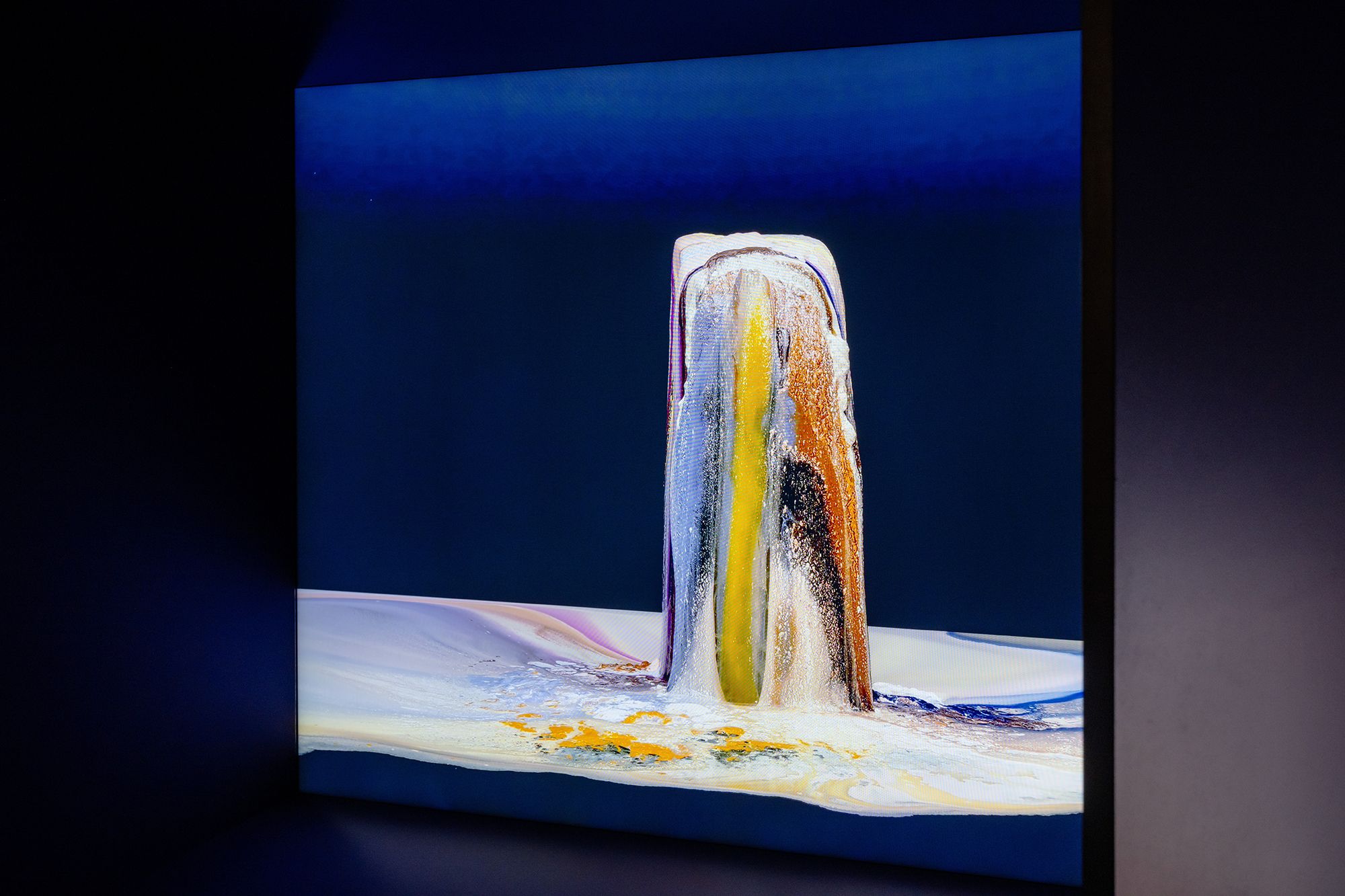 Dawn Ng, Singapore b.1982 / ‘The Earth is an hourglass’, comprising: The Earth is an hourglass 2024 / Single-channel 4K video: 16:9, colour, 38:33 minutes / Purchased 2024 with funds from the Melbourne Art Foundation and the QAGOMA Foundation / Collection: Queensland Art Gallery | Gallery of Modern Art / © Dawn Ng / Orbit I 2024 and Orbit II 2024 / Two-channel 4K video: 16:9, colour, 38:33 minutes / Installed for ‘The 11th Asia Pacific Triennial of Contemporary Art’ / Courtesy: The artist and Sullivan+Strumpf, Singapore / Photograph: J Ruckli © QAGOMA