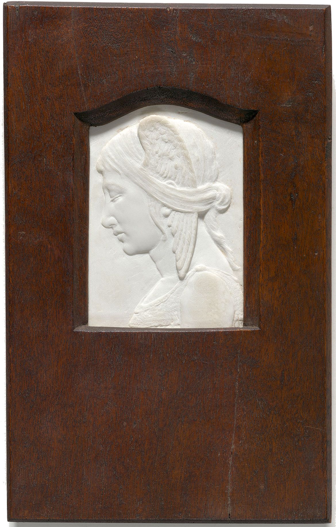 LJ Harvey, Australia 1871-1949 / Marble plaque: Spirit of night c.1920s / Marble relief in original timber frame / 12.2 x 8.5cm / Gift of Lawrence King 1993 / Collection: Queensland Art Gallery | Gallery of Modern Art