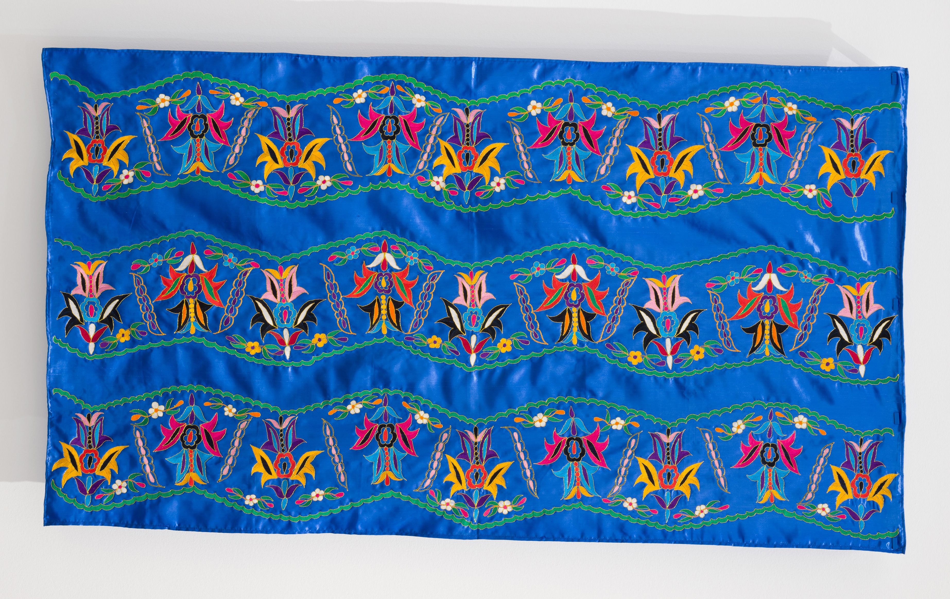 Krisher Bayani Appay / Tausug people / The Philippines b.1995 / Habul Tyahian (detail) 2024 / Embroidery on satin / Purchased 2024 with funds from the Bequest of Noela Clare Deutscher, in memory of her parents, A Evans Deutscher and Clare Deutscher, through the Queensland Art Gallery | Gallery of Modern Art Foundation / © Krisher Bayani Appay / Photograph: QAGOMA