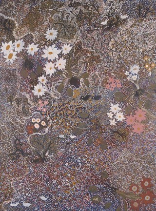 Mavis Ngallametta, Kugu-Uwanh people, Putch clan, Australia 1944–2019 / Little swamp on the way to Obun 2018 / Natural pigments and charcoal with acrylic binder on linen primed in synthetic polymer paint / 271 x 200cm / Purchased 2018. QAGOMA Foundation / Collection: Queensland Art Gallery | Gallery of Modern Art / © Mavis Ngallametta