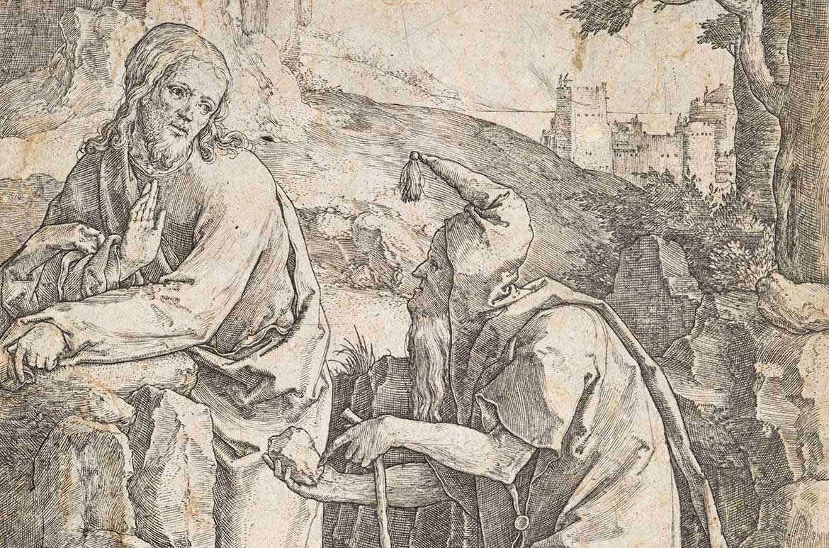 Lucas Van Leyden, The Netherlands 1494-1533 / The Temptation of Christ (also known as ‘The Temptation of Jesus in the Desert’) 1518 / Engraving on paper / 17.3 x 13.5 cm (irreg.) / Gift of Dr Morris Low through the Queensland Art Gallery | Gallery of Modern Art Foundation 2016. Donated through the Australian Government’s Cultural Gifts Program / Collection: Queensland Art Gallery | Gallery of Modern Art