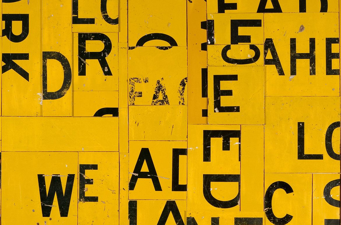 Rosalie Gascoigne, Australia 1917–1999 / Lamp lit (detail) 1989 / Retro-reflective road signs on hardwood / 183 x 183cm / Purchased 1990. Mrs J R Lucas Estate in memory of her father John Robertson Blane / Collection: Queensland Art Gallery | Gallery of Modern Art / © Rosalie Gascoigne Estate