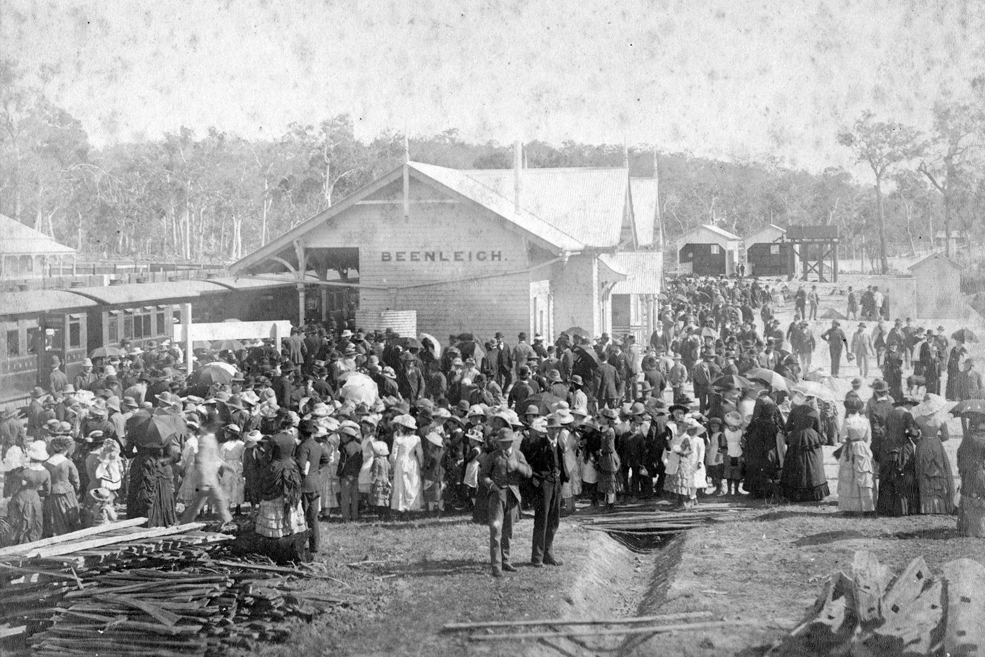 Crowds gathered for the opening of the Beenleigh Railway Station, 25 July 1885 / 99290723402061 / Courtesy: John Oxley Library, State Library of Queensland, Brisbane