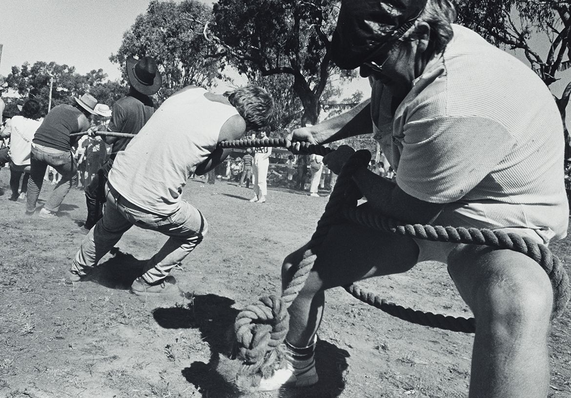 Graham Burstow, Australia 1927-2022 / Anchor man, Karara (from ‘Journeys North’ portfolio) 1986-87 / Gelatin silver photograph / 34.1 x 47.6cm (comp.) / Purchased 1987 with the financial assistance of the Australian Bicentennial Authority to commemorate Australia’s Bicentenary in 1988 / Collection: Queensland Art Gallery | Gallery of Modern Art / © Estate of Graham Burstow