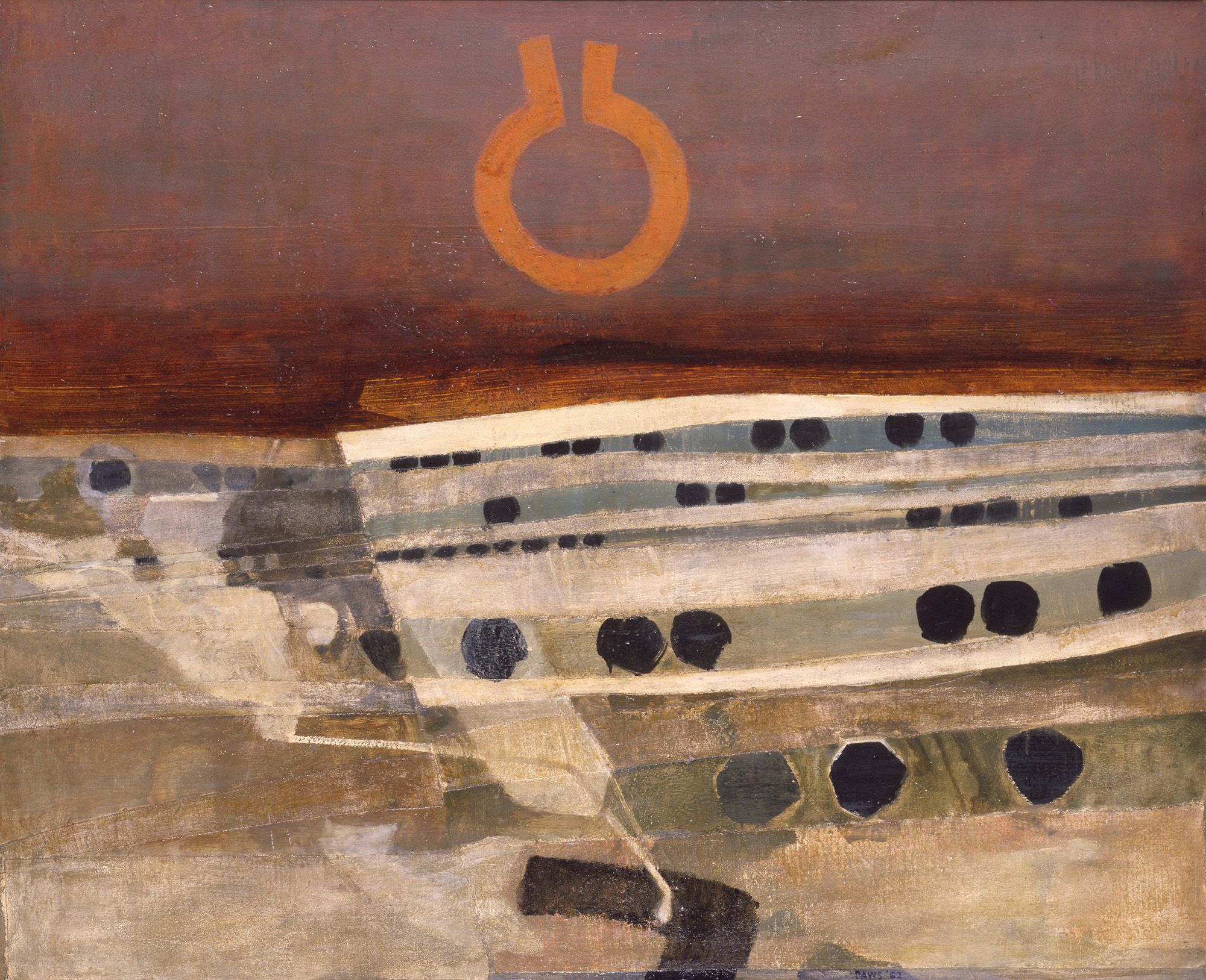 Lawrence Daws, Australia 1927–2025 / Mandala VI 1962 / Oil on canvas on composition board / 124 x 152.4cm / Gift of the QAG Society 1963 / Collection: Queensland Art Gallery | Gallery of Modern Art / © QAGOMA 