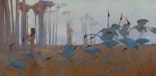 Sydney Long, Australia 1871-1955 / Spirit of the Plains (detail) 1897 / Oil on canvas on wood / 62 x 131.4cm / Gift of William Howard-Smith in memory of his grandfather, Ormond Charles Smith 1940 / Collection: Queensland Art Gallery | Gallery of Modern Art / © Reproduced with the permission of the Ophthalmic Research Institute of Australia