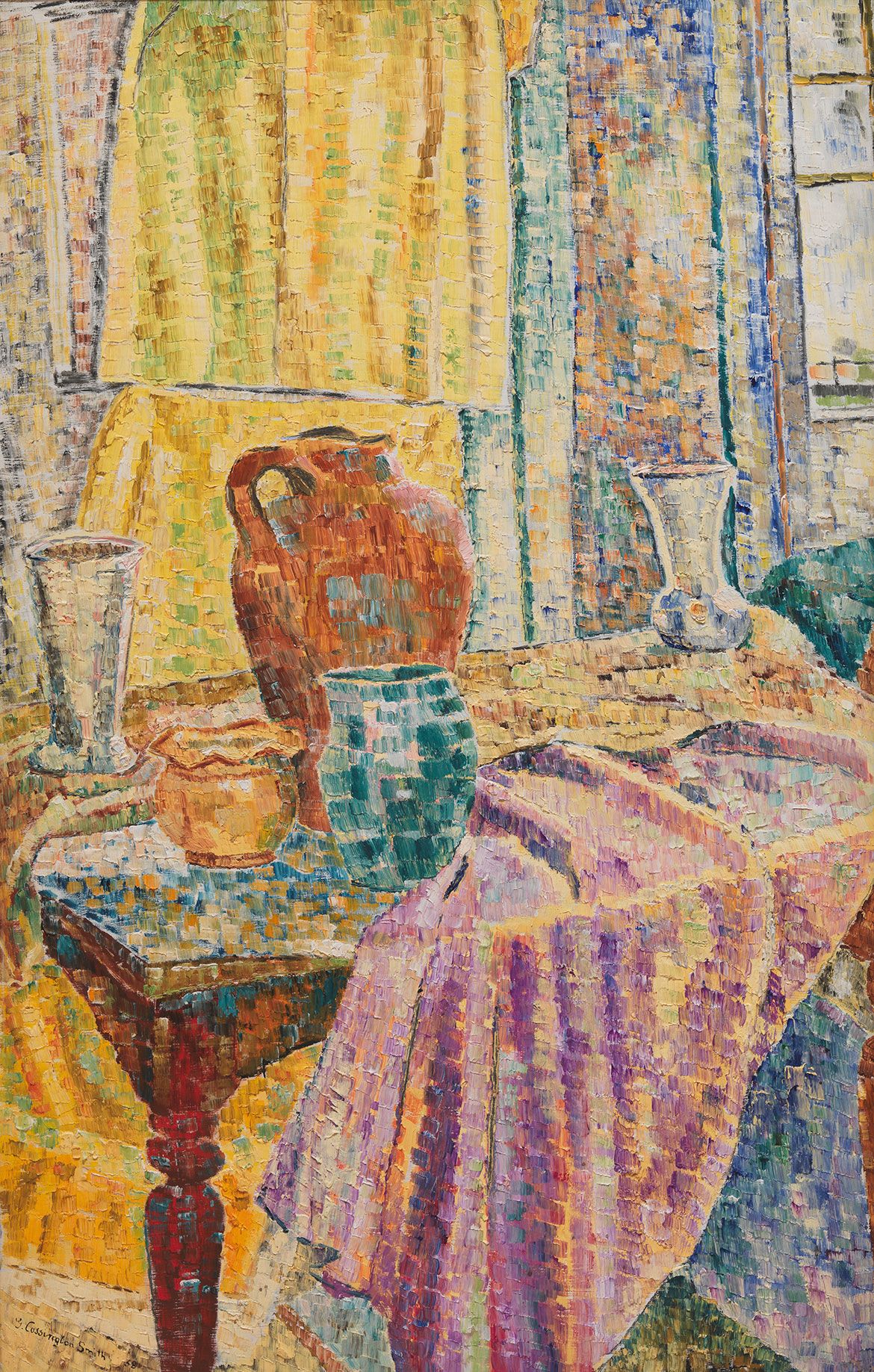 Grace Cossington Smith, Australia 1892-1984 / Interior 1958 / Oil on composition board / 91.4 x 58.1cm / Gift of the Godfrey Rivers Trust through Miss Daphne Mayo 1958 / Collection: Queensland Art Gallery | Gallery of Modern Art / © QAGOMA