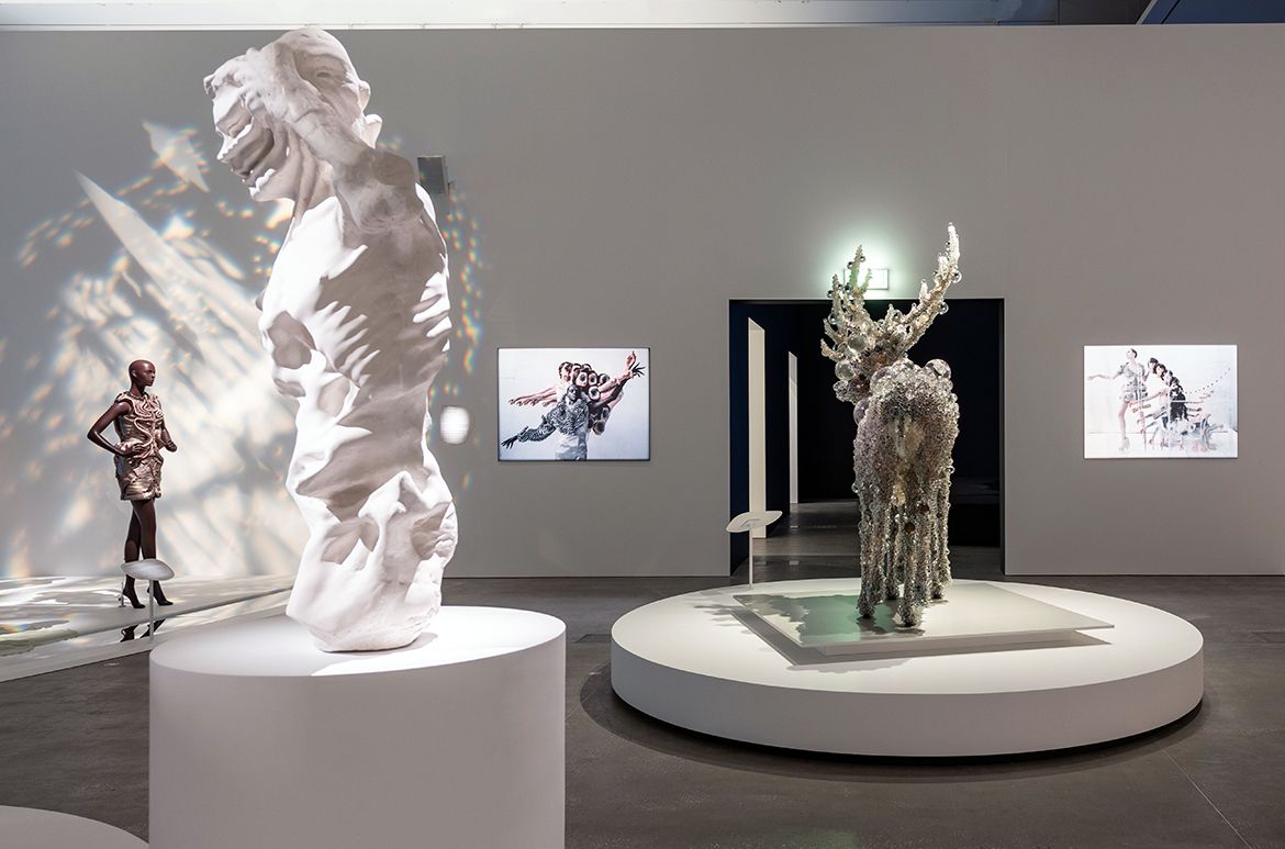 Installation view ‘Iris van Herpen: Sculpting the Senses’, GOMA 2024 featuring R-Evoluzione 2014 by Enrico Ferrarini / Ceramic plaster / © Enrico Ferrarini / Photograph: N Umek © QAGOMA