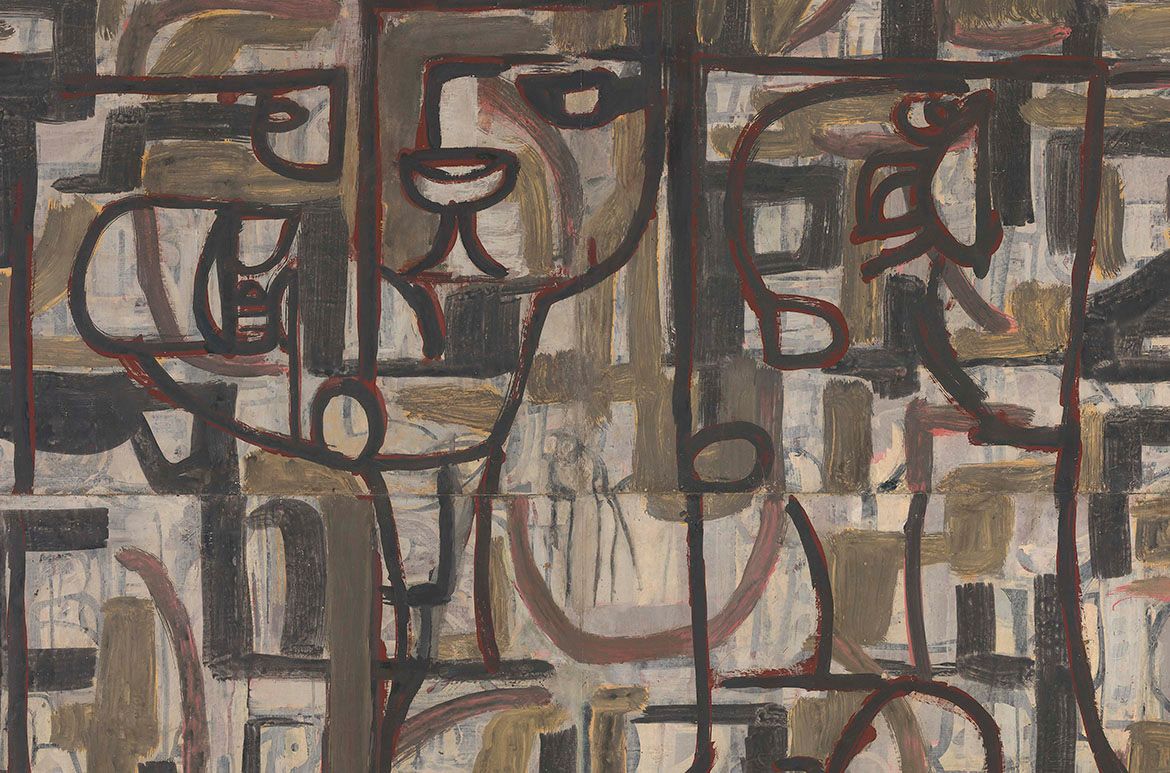 Ian Fairweather, Scotland/Australia 1891-1974 / Gethsemane 1958 / Gouache on cardboard on board / 145.5 x 198cm / Gift of Philip Bacon AM through the QAGOMA Foundation 2017. Donated through the Australian Government’s Cultural Gifts Program / Collection: Queensland Art Gallery / © Ian Fairweather/DACS. Copyright Agency