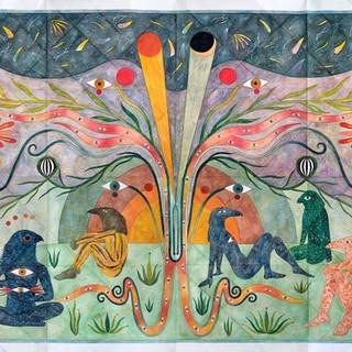Rithika Merchant, India b.1986 / Temporal Structures 2023 / Gouache, watercolour and ink on paper / 105 × 150cm / The Taylor Family Collection. Purchased 2024 with funds from Paul, Sue and Kate Taylor through the QAGOMA Foundation / Collection: Queensland Art Gallery | Gallery of Modern Art / © Rithika Merchant