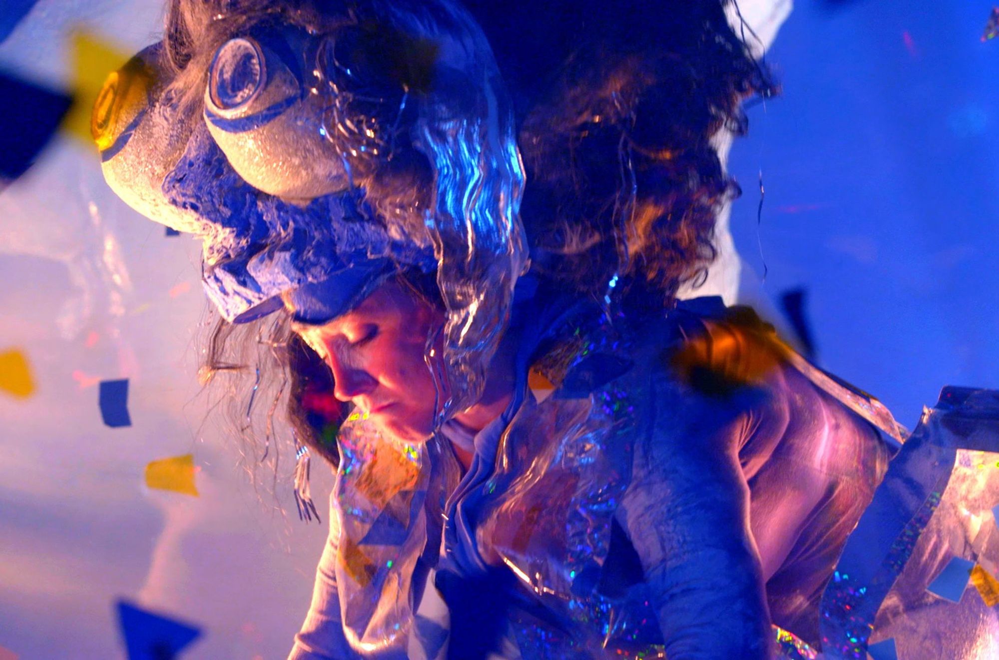 Justene Williams, Australia b.1970 / Santa was a Psychopomp (still) 2014 / Single-channel digital video, colour, sound; styrofoam, synthetic polymer paint, plastic, cardboard, plasterboard, sandbags, artificial Christmas tree / Collection: Museum of Contemporary Art Australia and Tate, with support from the Qantas Foundation in 2015, purchased 2019 / © Justene Williams / Image courtesy: The artist