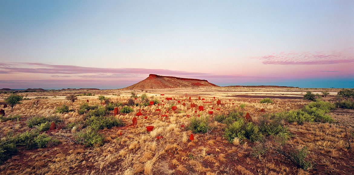 Rosemary Laing, Australia 1959-2024 / brumby mound #5 (from ‘one dozen unnatural disasters in the australian landscape’ series) 2003 / Type C photograph / 110 x 222cm / Gift of John Sharpe and Claire Armstrong through the Queensland Art Gallery | Gallery of Modern Art Foundation 2019. Donated through the Australian Government’s Cultural Gifts Program / Collection: Queensland Art Gallery | Gallery of Modern Art / © Rosemary Laing
