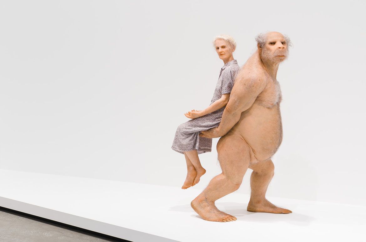 Patricia Piccinini, Australia b.1965 / The Carrier 2012 / Silicone, fibreglass, human hair, animal fur / 170 x 115 x 75cm / Lyons Collection, Melbourne / Courtesy: The artist / © The artist