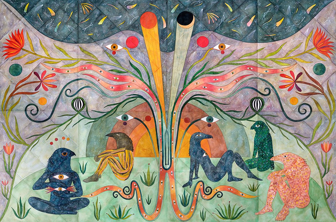 Rithika Merchant, India b.1986 / Temporal Structures (detail) 2023 / Gouache, watercolour and ink on paper / 105 x 150cm / Courtesy: The artist and TARQ, Mumbai / © Rithika Merchant