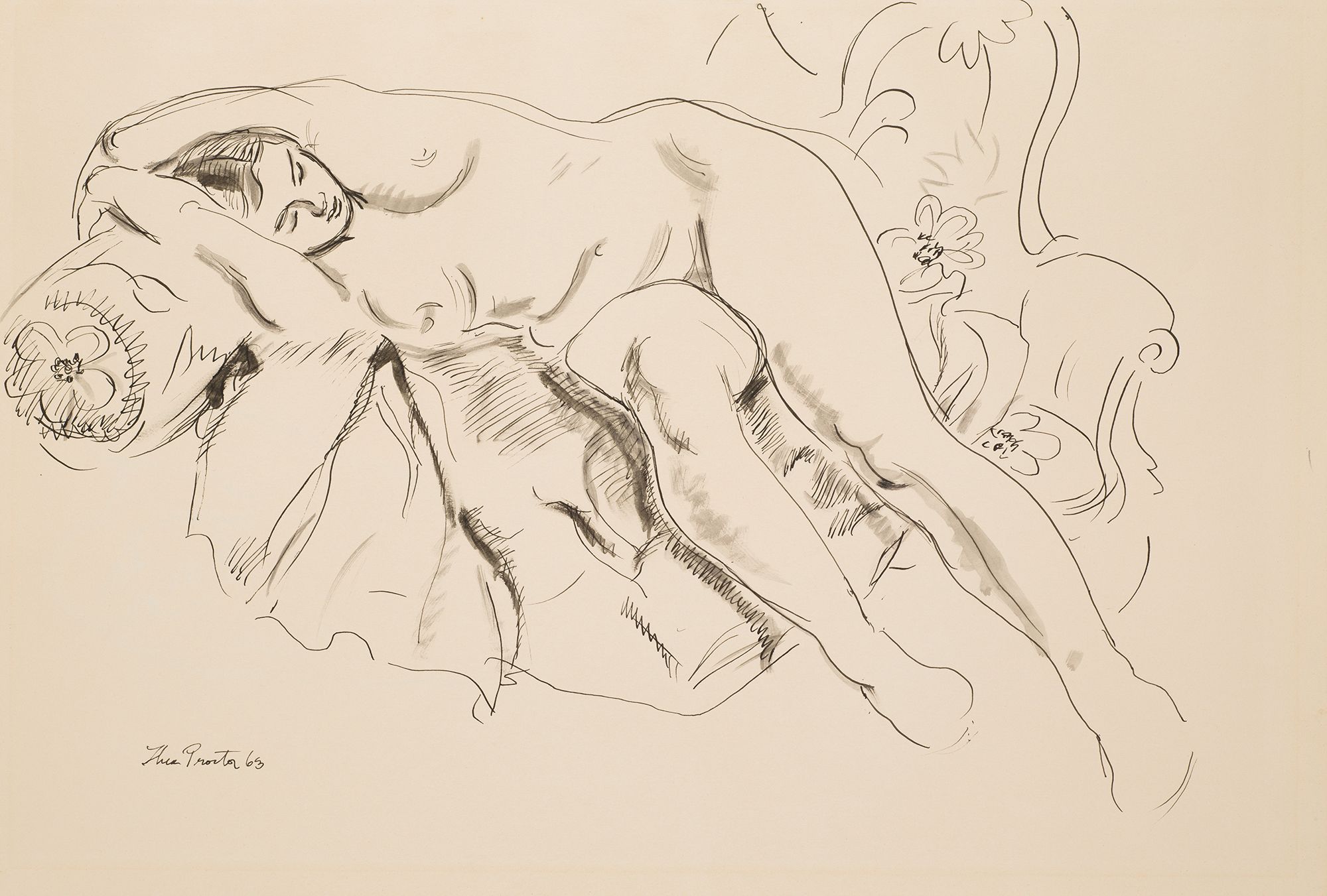 Thea Proctor, Australia 1879–1966 / Meditation 1928 / Pencil on light-brown wove paper on cardboard / 50.6 x 67.2cm / Gift of Miss Maria Theresa Treweeke 1938 / Collection: Queensland Art Gallery | Gallery of Modern Art / © Thea Proctor Estate