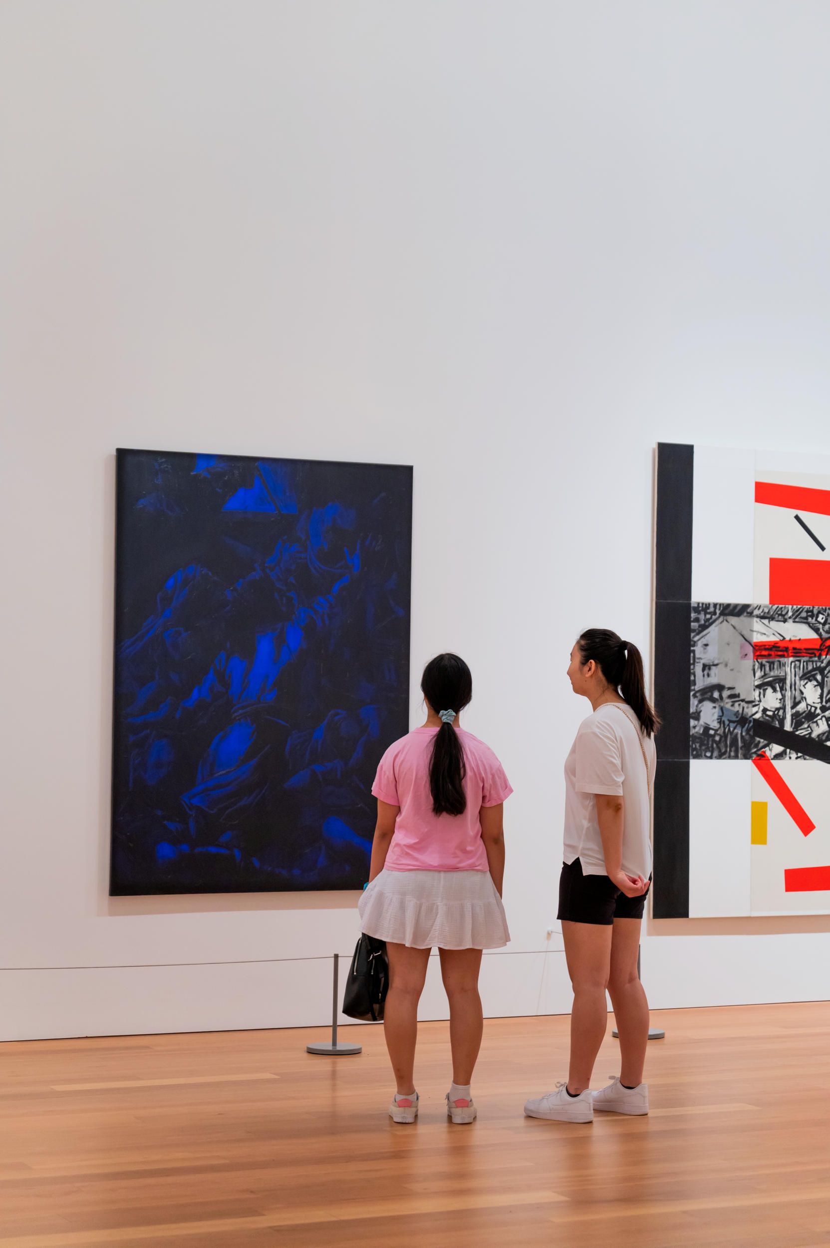 Left: Lindy Lee, b.1954 / Unconditional knowledge (detail) 1990 / Oil and wax on canvas / 180 x 198cm / Purchased 1991. Mrs J.R. Lucas Estate in memory of her father John Robertson Blane / Collection: Queensland Art Gallery | Gallery of Modern Art / © QAGOMA 

Right: Richard Dunn, b.1944 / Untitled (Historical tropes) (detail) 1986 / Synthetic polymer paint on canvas / Eight pieces: 228 x 224cm (overall) / Gift of Suzanne Davies through the Queensland Art Gallery | Gallery of Modern Art Foundation 2020. Donated through the Australian Government's Cultural Gifts Program / Collection: Queensland Art Gallery | Gallery of Modern Art / © Richard Dunn