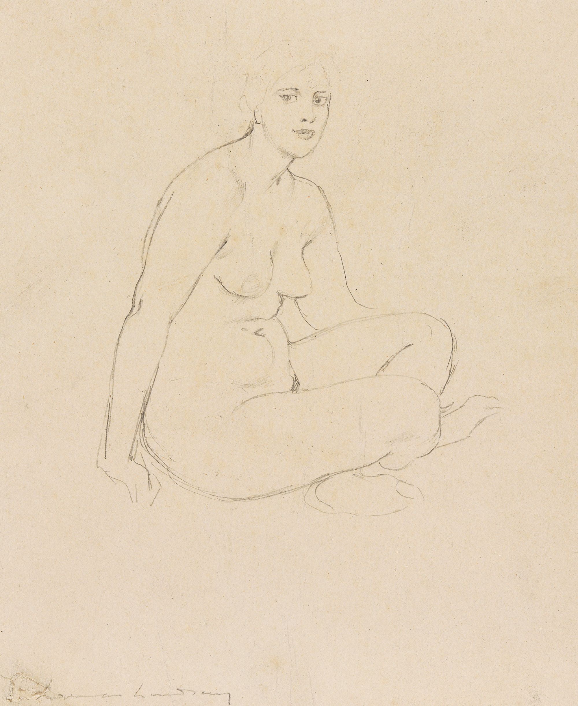 Norman Lindsay, Australia 1879–1969 / Nude c.1920–30s / Pencil on wove paper / 23.2 x 18.8cm / Gift of Sir Daryl Lindsay 1961 / Collection: Queensland Art Gallery | Gallery of Modern Art / © H., C. and A. Glad