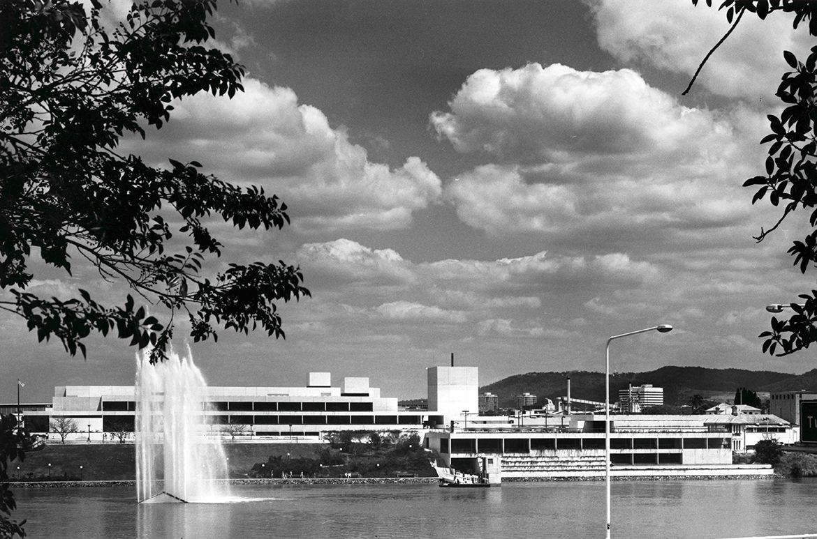 Max Dupain, Australia 1911-1992 / Looking across the river towards the Queensland Art Gallery, South Bank 1982 / Collection: QAGOMA Research Library