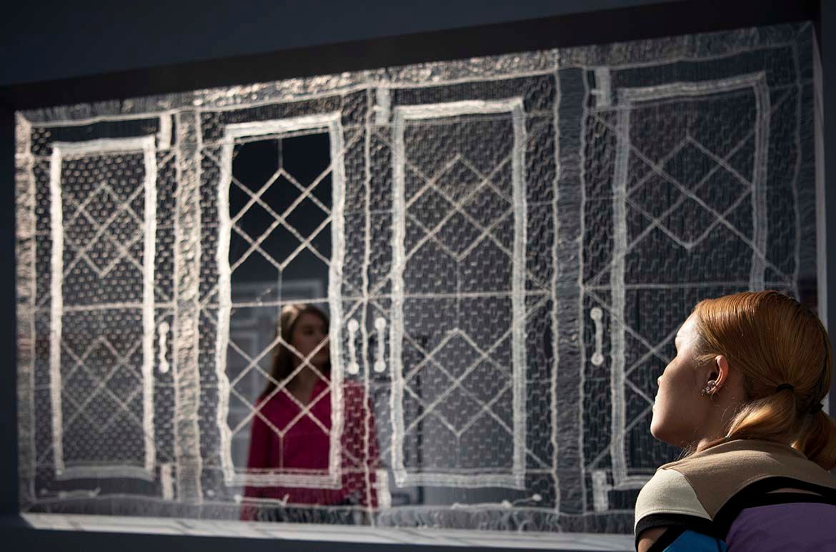 Sumakshi Singh, India b.1980 / Afterlife (Drawing room window) 2020–21 / Thread / 182.8 x 121.9 cm / Purchased 2021 with funds from Tim Fairfax AC through the Queensland Art Gallery | Gallery of Modern Art Foundation / Collection: Queensland Art Gallery | Gallery of Modern Art / © Sumakshi Singh / Photograph: M. Campbell © QAGOMA