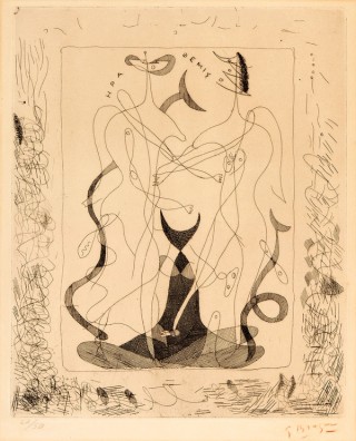 Georges Braque, France 1882-1963 / Hera and Themis 1932 / Etching on light brown wove handmade paper / 36.7 x 30cm (plate) / Gift of Mrs Lillian Bosch 1972 / Collection: Queensland Art Gallery | Gallery of Modern Art / © Georges Braque/ADAGP, Paris. Licensed by Viscopy