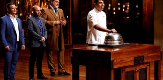 QAGOMA Executive Chef Josue Lopez with judges and contestants during Masterchef Series 9 – Ep 22 Pressure Test / Photograph: Martin Philbey