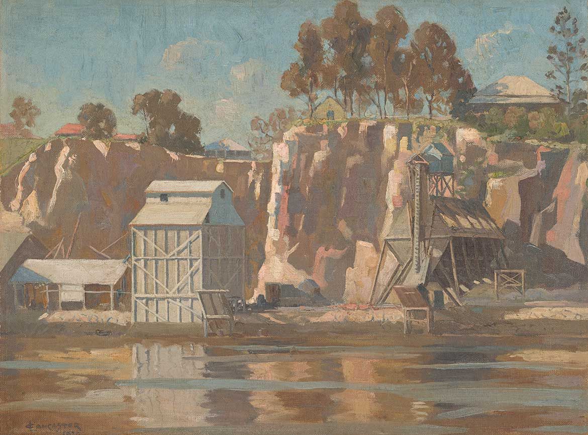 Charles H Lancaster, Australia 1886–1959 / The Quarry (Kangaroo Point) 1930s / Oil on canvas / 44.5 x 54cm / Gift of Kathleen Marshall through the Queensland Art Gallery | Gallery of Modern Art Foundation 2014 / Collection: Queensland Art Gallery | Gallery of Modern Art / © Estate of the artist