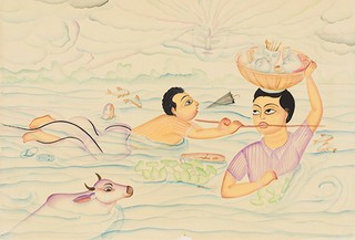PATUA, Kalam Autobiography – Caught in the Flood 389.2015 acquisition Painting Watercolour 38.1 x 55.88cm