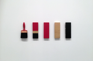 Robert MacPherson, Australia 1937-2021 / SCALE FROM THE TOOL (SABCO) 1977 / Enamel, gold foil on wood, paintbrush / Collection: Robert MacPherson/ Courtesy: Yuill | Crowley, Sydney / © Estate of Robert MacPherson