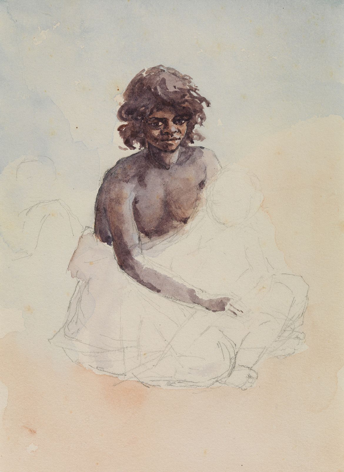 Harriet Jane Neville-Rolfe, England/Australia 1850-1928 / Aboriginal girl (unfinished) c.1884 / Watercolour over pencil on wove paper / 25.3 x 17.7cm / Gift of the artist’s son in her memory 1964 / Collection: Queensland Art Gallery | Gallery of Modern Art