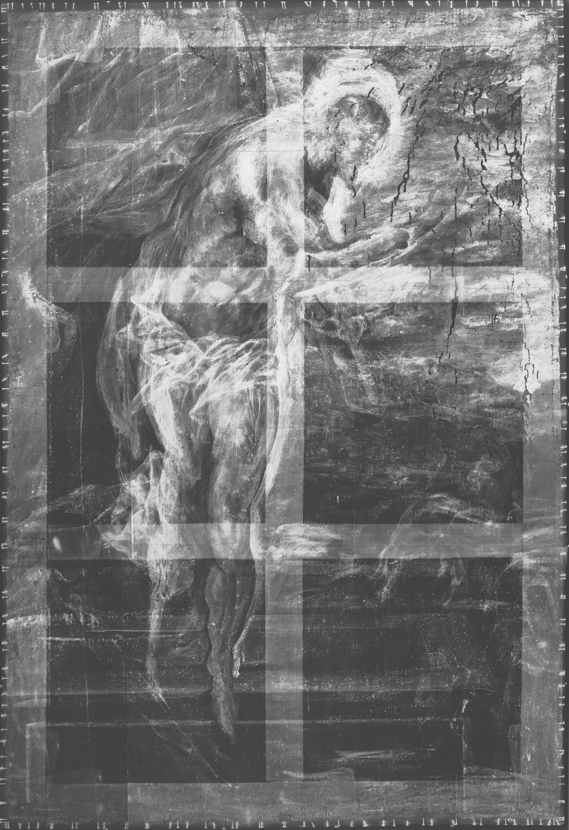 Tintoretto, Italy 1518-94 / X-radiograph of Cristo risorgente (The risen Christ) (detail) c.1555 / Oil on canvas / 201 x 139cm / Purchased 1981. Queensland Art Gallery Foundation / Collection: Queensland Art Gallery | Gallery of Modern Art