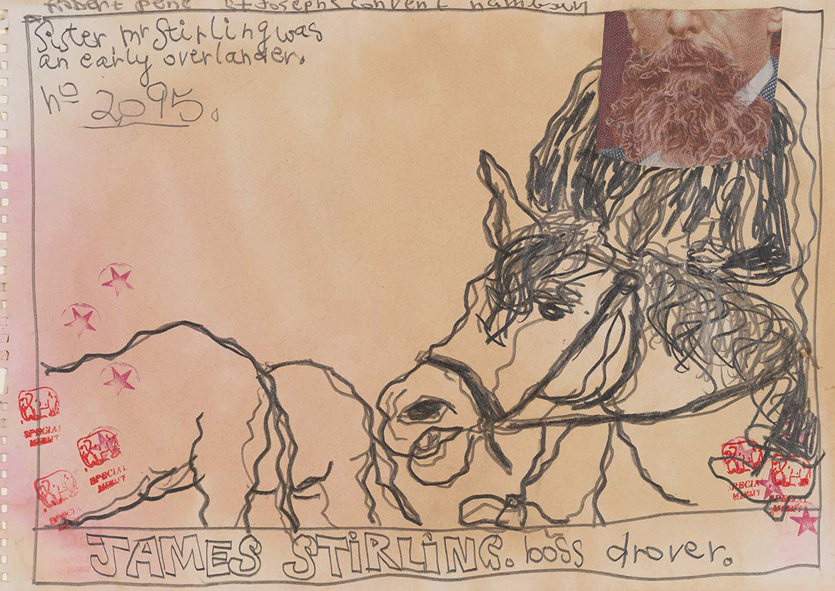 Robert MacPherson, Australia 1937-2021 / 1000 FROG POEMS: 1000 BOSS DROVERS (“YELLOW LEAF FALLING”) FOR H.S. (detail) 1996-2014 / Graphite, ink and stain on paper / 2400 sheets: 30 x 42cm (each) / Purchased 2014. Queensland Art Gallery | Gallery of Modern Art Foundation / Collection: Queensland Art Gallery | Gallery of Modern Art / © Robert MacPherson