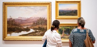 Clockwise from left: W.C. Piguenit, Australia 1836–1914 / Ben Lomond and the valley of South Esk from near Avoca 1879 / Purchased 1969, Jon Darnell Bequest / Collection: QAGOMA

Eugène Von Guérard, Austria/Australia 1811–1901 / A view from Mt Franklin towards Mount Kooroocheang and the Pyrenees c.1864 / Purchased 2008 with funds from Philip Bacon AM through the QAGOMA Foundation / Collection: QAGOMA

Tom Roberts, Australia 1856–1931 (Indigenous gathering, Far North Queensland) 1892 / Gift of Foster's Group Ltd through the QAGOMA Foundation 2006 / Collection: QAGOMA