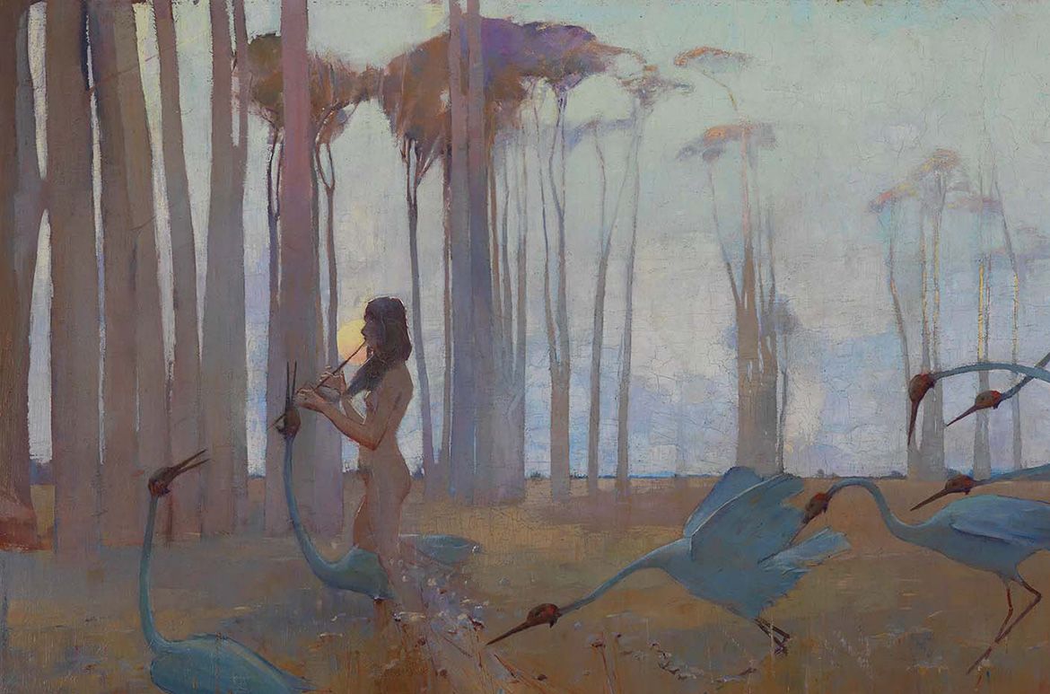 Sydney Long, Australia 1871-1955 / Spirit of the Plains 1897 / Oil on canvas on wood / 62 x 131.4cm / Gift of William Howard-Smith in memory of his grandfather, Ormond Charles Smith 1940 / Collection: Queensland Art Gallery | Gallery of Modern Art