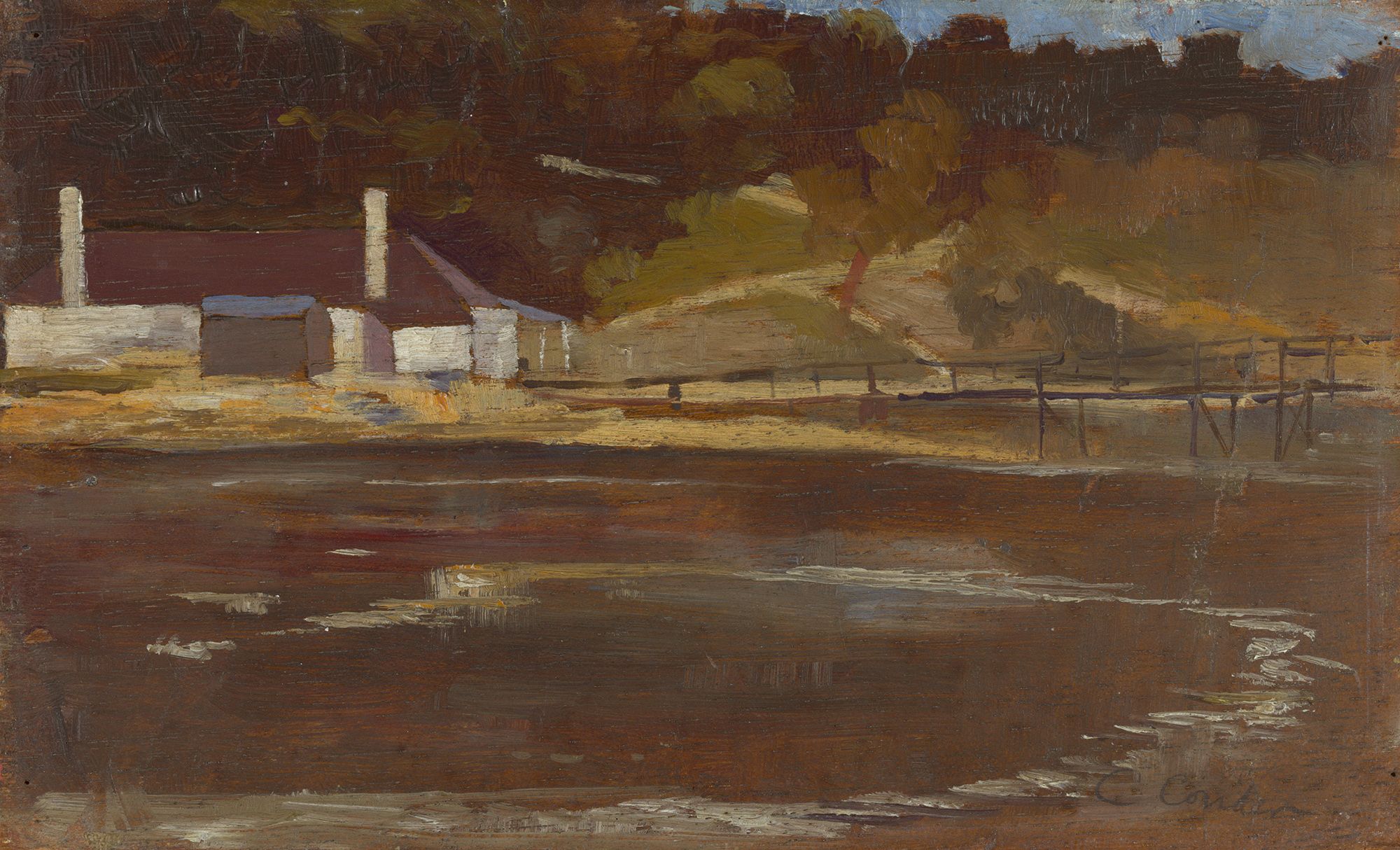 Charles Conder, England/Australia 1868–1909 / The little jetty c.1888 / Oil on wood panel / 10.8 x 19cm / Purchased 1953 / Collection: Queensland Art Gallery | Gallery of Modern Art