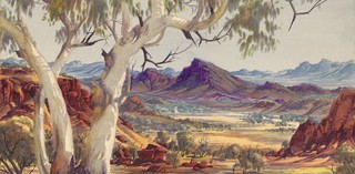 Albert Namatjira / Arrernte people, 1902 - 1959 / Untitled (Central Australian landscape) c.1955-59 / Watercolour and pencil on paper / Purchased 2019 with funds from the Bequest of Helen Dunoon through the Queensland Art Gallery | Gallery of Modern Art Foundation / Collection: Queensland Art Gallery | Gallery of Modern Art / © Namatjira Legacy Trust
