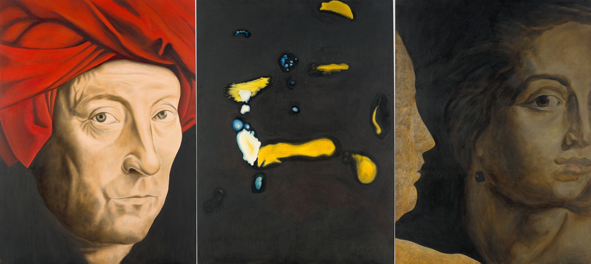 Mark Webb, Queensland Australia 1957– 2022 / Abstract painting (Before and after Science) 1989 / Oil on canvas / Three panels:183 x 135.4cm (each) / Purchased 1989 under the Contemporary Art Acquisition Program with funds from Maclean, Wargon, Chapman through the QAG Foundation / Collection: Queensland Art Gallery | Gallery of Modern Art / © Mark Webb Estate