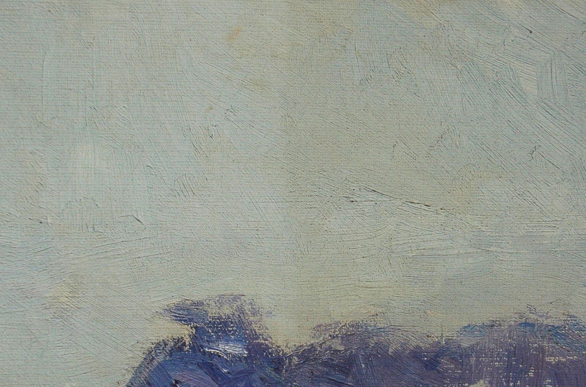 Under the jacaranda 1903 / Detail showing surface cleaning (during treatment) with cleaned area on the left / Photograph: Anne Carter