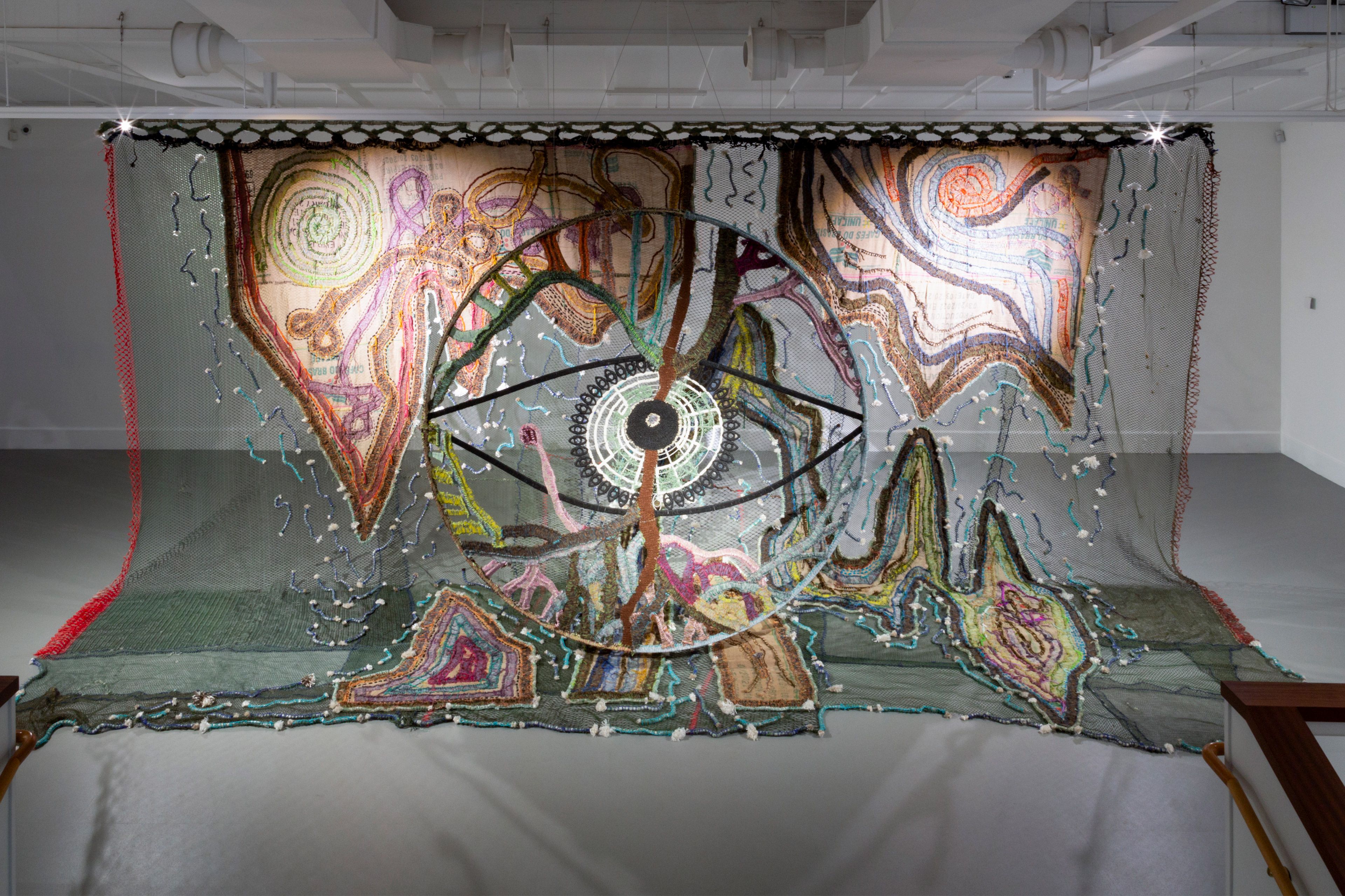 Eleng Luluan / Haocha (Kuchapungan) community, Pingtung County, Taiwan, b.1968 / Maka Irualrumalane (installation views, Govett-Brewster Art Gallery, New Plymouth, Taranaki, New Zealand) 2024 / Fishing net, rope, thread, coffee sacks / Images courtesy: The artist / Photographs: Cheska Brown