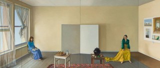 Brian Dunlop, Australia 1938-2009 / Room with a visitor 1979 / Oil on canvas / Four panels: 183 x 421cm (sight, overall) / Purchased 1980 / Collection: Queensland Art Gallery | Gallery of Modern Art / © QAGOMA