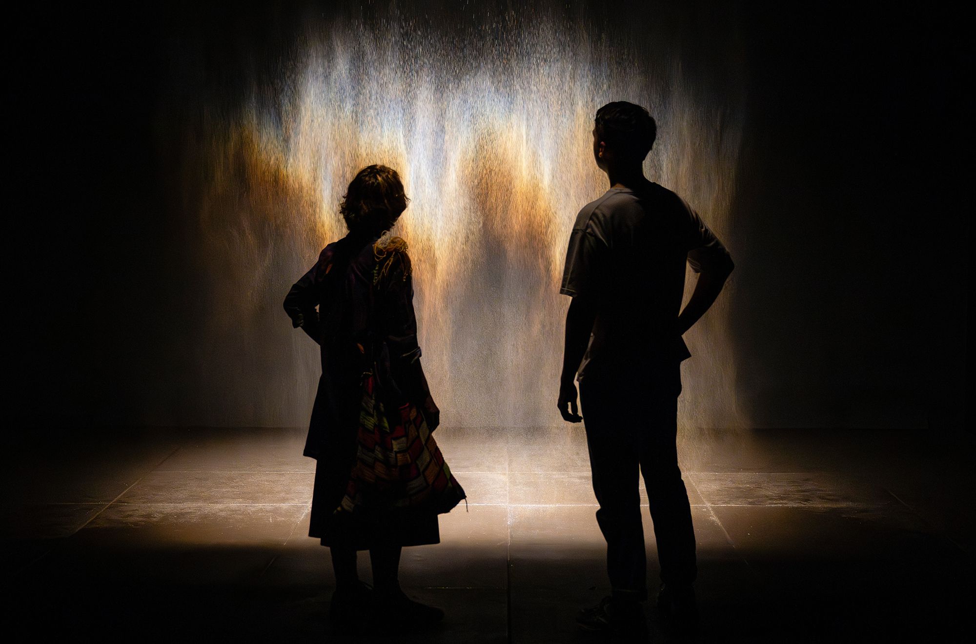 Olafur Eliasson, Denmark b.1967 / Beauty 1993 / Spotlight, water, nozzles, hose, pump / Purchased 2025. The Josephine Ulrick and Win Schubert Charitable Trust / Collection: The Josephine Ulrick and Win Schubert Charitable Trust, Queensland Art Gallery | Gallery of Modern Art / © 1993 Olafur Eliasson / Photograph: J Ruckli © QAGOMA