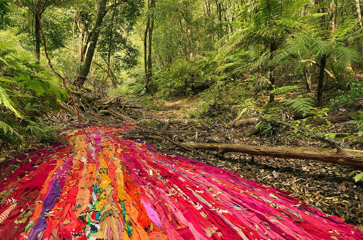 Rosemary Laing, Australia 1959-2024 / Drapery and wattle (from ‘Buddens’ series) 2017 / Pigment print / 100 x 152.5cm / Gift of John Sharpe and Claire Armstrong through the Queensland Art Gallery | Gallery of Modern Art Foundation 2019. Donated through the Australian Government’s Cultural Gifts Program / Collection: Queensland Art Gallery | Gallery of Modern Art / © Rosemary Laing